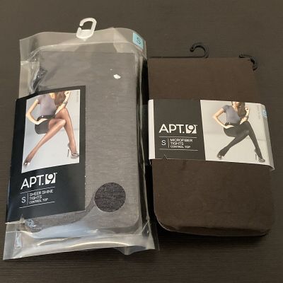 Pair Of Apt 9 Tights Control Top Black Sheer Microfiber Brown Size Small Work